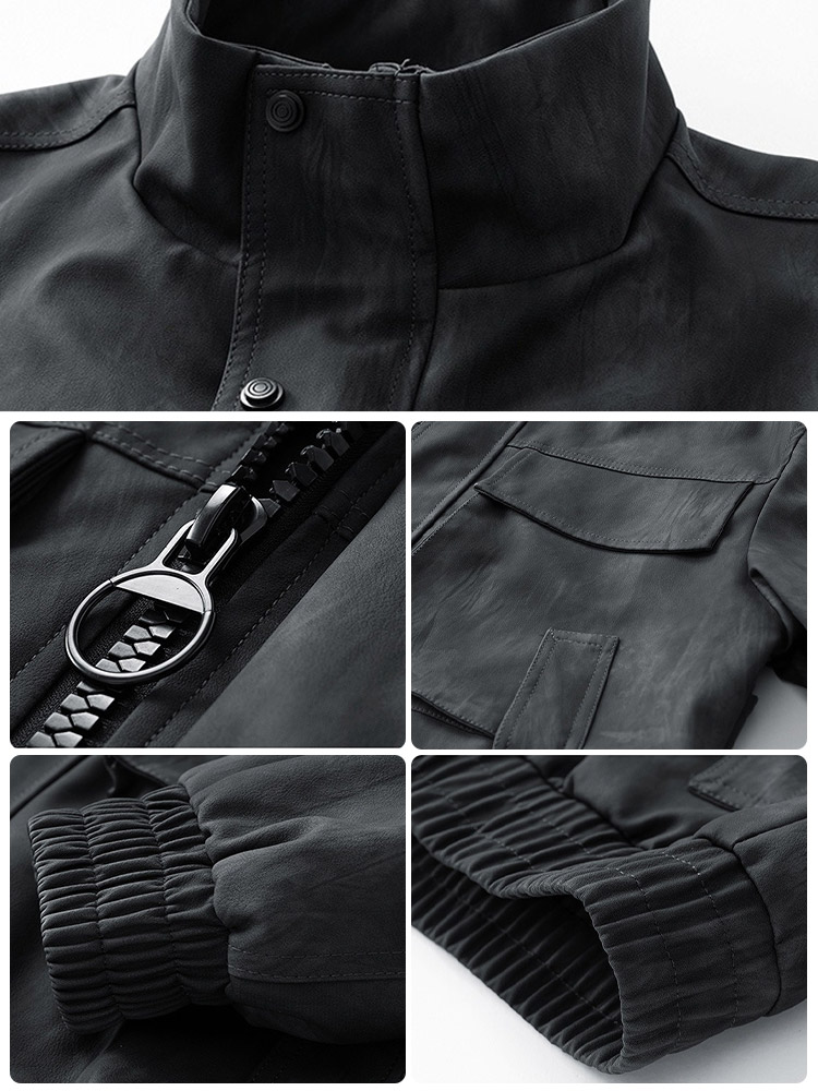 Entspannte Pilotenjacke mit Stehkragen aus Leder