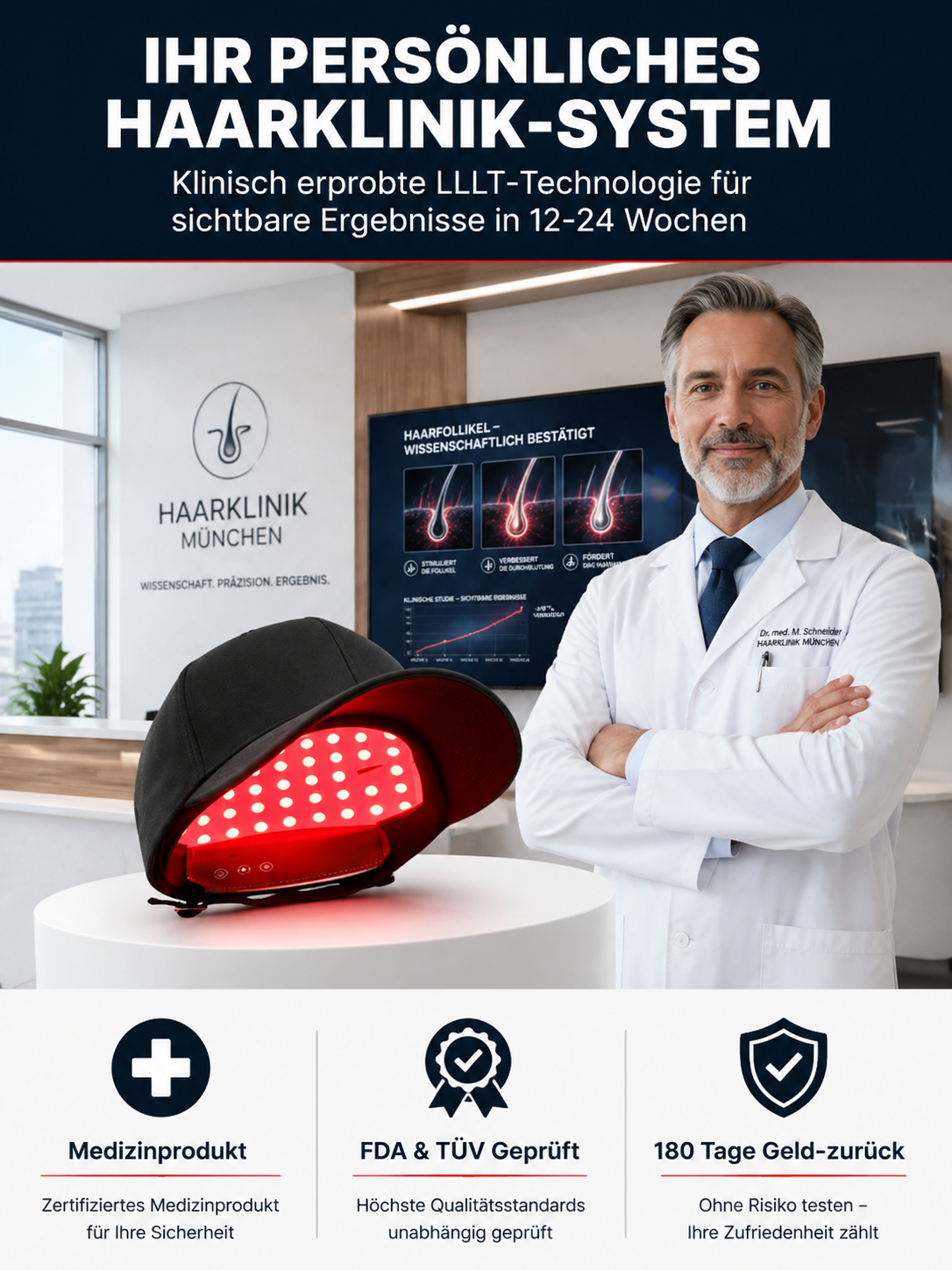🧢 Klinisch getestete Kappe mit 272 Laserdioden – 650nm Dual-Therapie für volleres Haar in 6 Wochen, Heute 50% Rabatt + Risikofreie 30 Tage Geld-zurück-Garantie