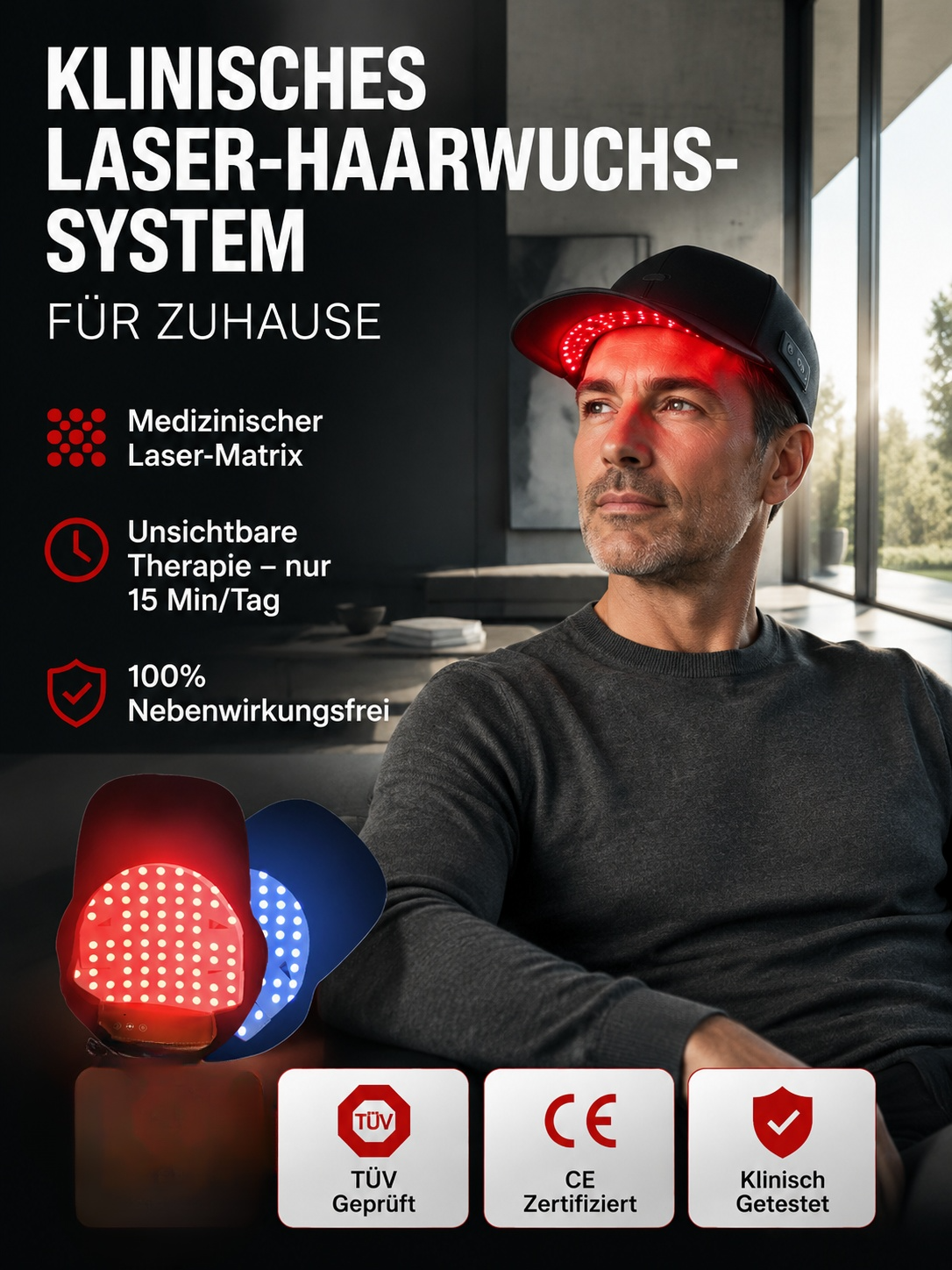 🧢 Klinisch getestete Kappe mit 272 Laserdioden – 650nm Dual-Therapie für volleres Haar in 6 Wochen, Heute 50% Rabatt + Risikofreie 30 Tage Geld-zurück-Garantie