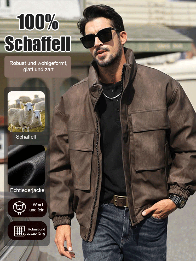 Entspannte Pilotenjacke mit Stehkragen aus Leder