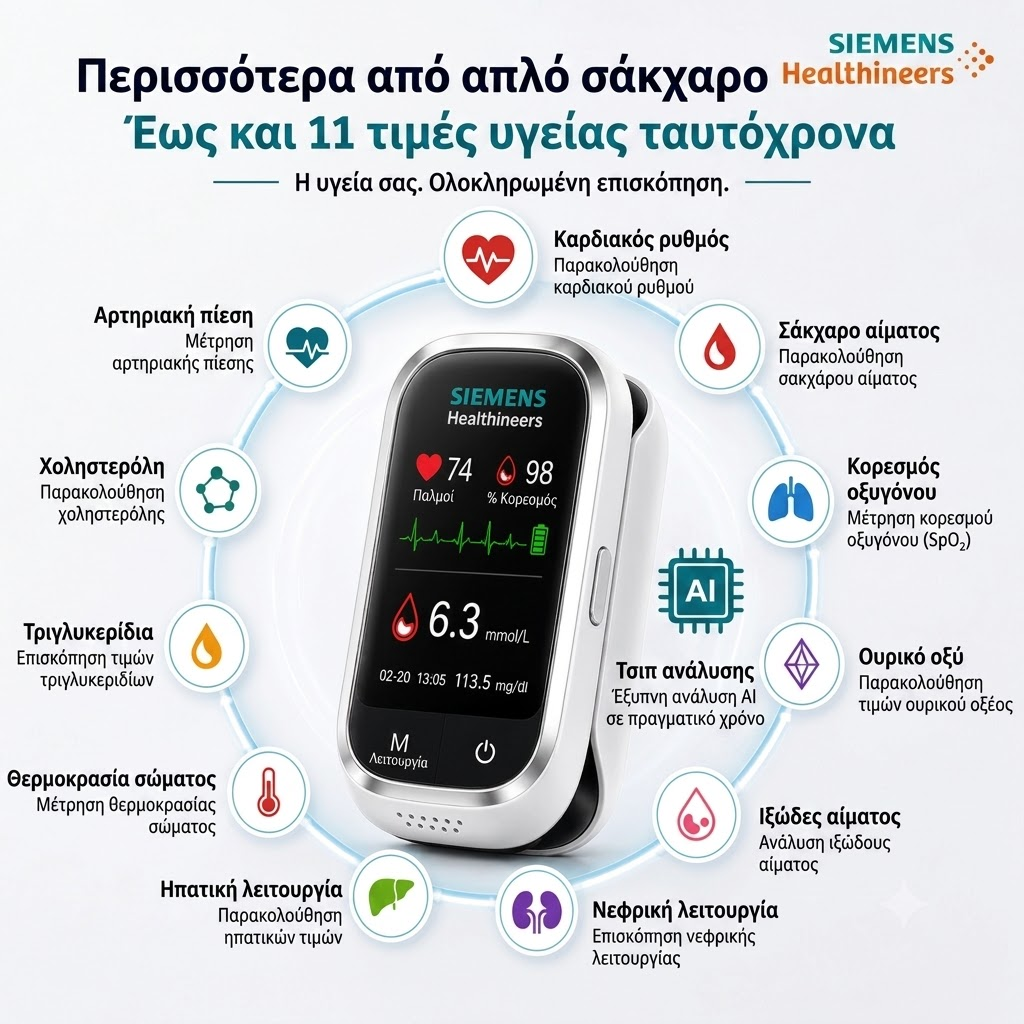 🩸 Siemens™ 11-σε-1 ανώδυνο μετρητή γλυκόζης χωρίς τρύπημα • Χωρίς ταινίες μέτρησης • Αποτελέσματα σε μόλις 5 δευτερόλεπτα