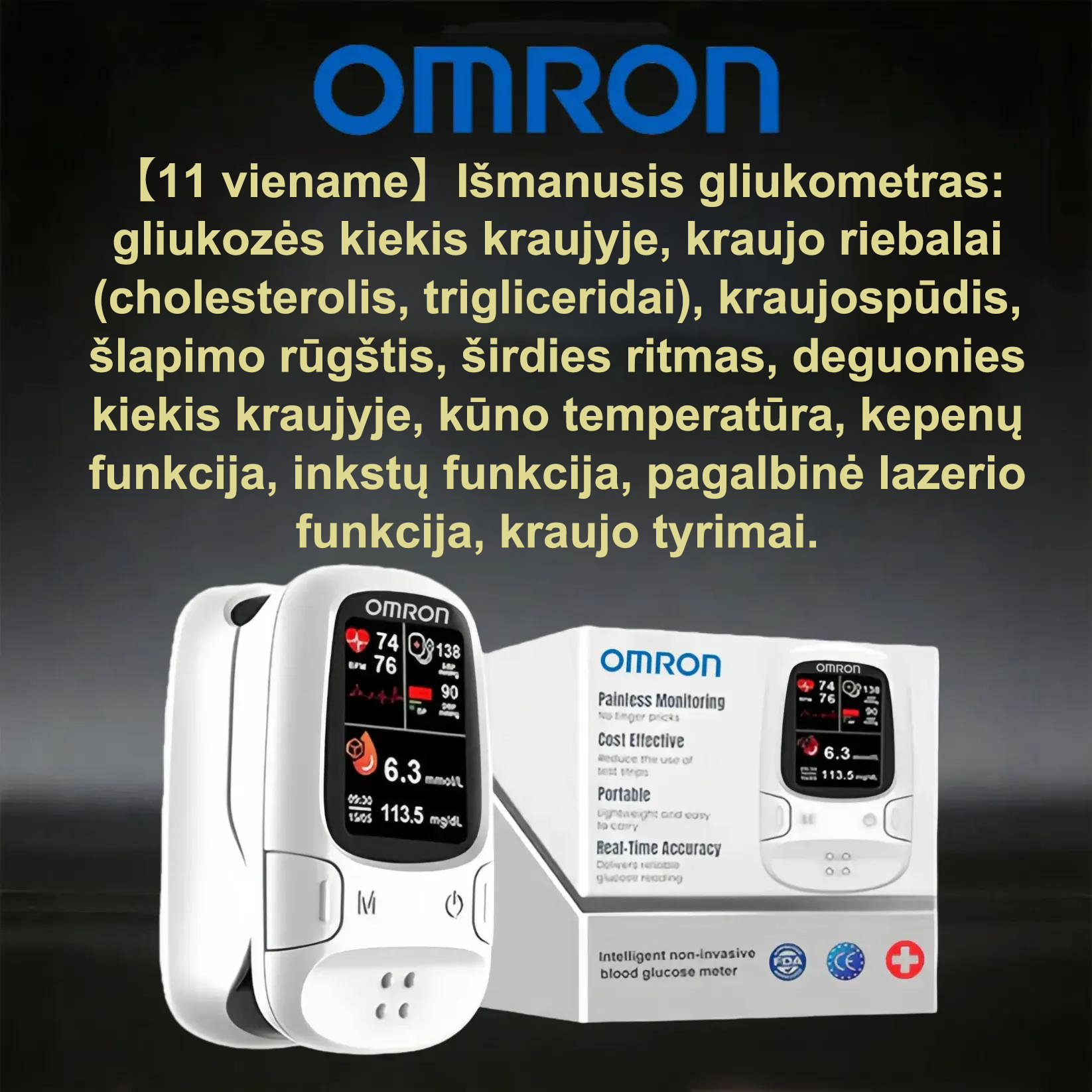 Omron™ pristato naują neinvazinį išmanųjį gliukozės kiekio kraujyje matuoklį 🔥Pagaminta JAV🔥