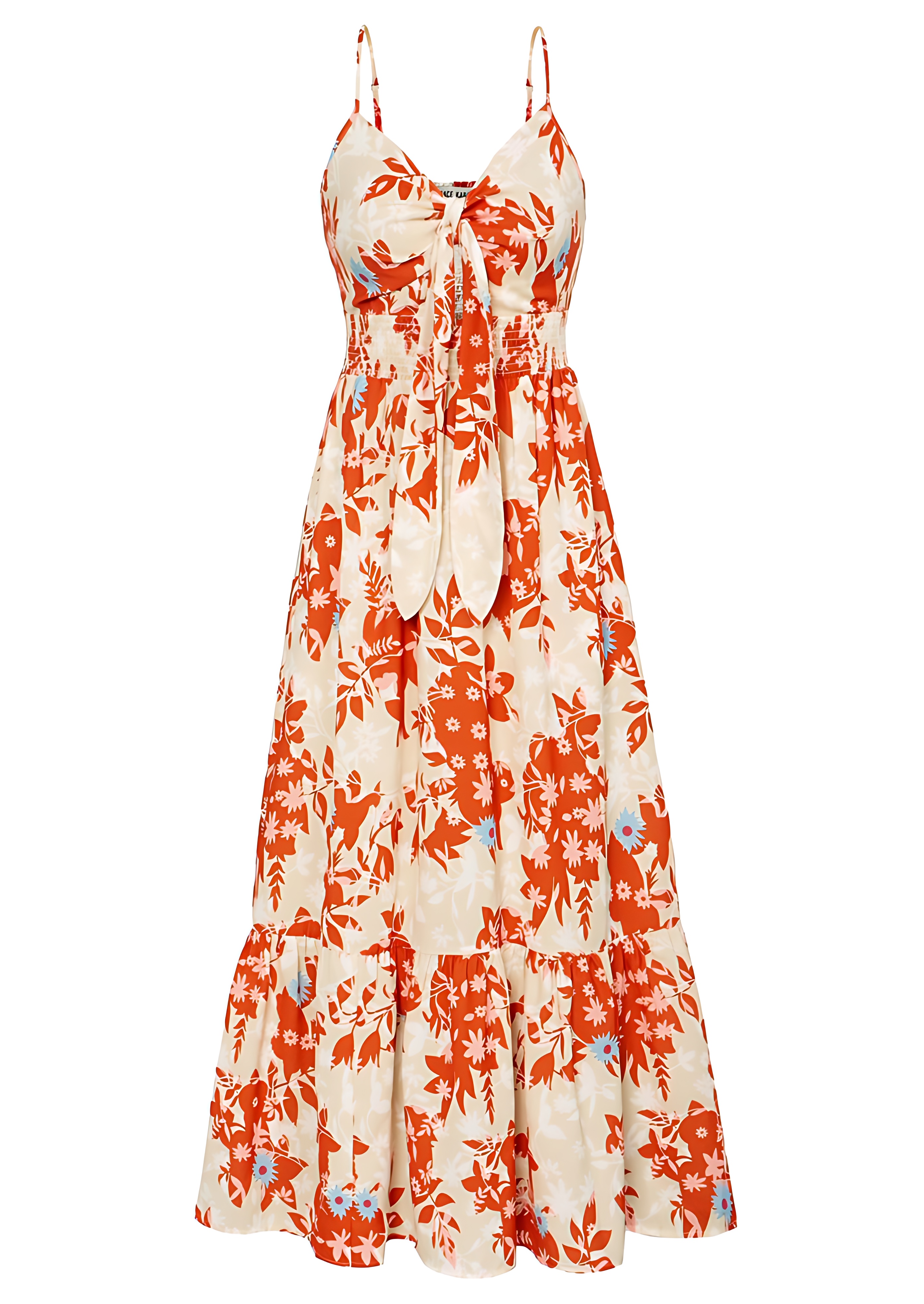 Floral Tie-Front Maxi Sundress with Pockets and Spaghetti Straps