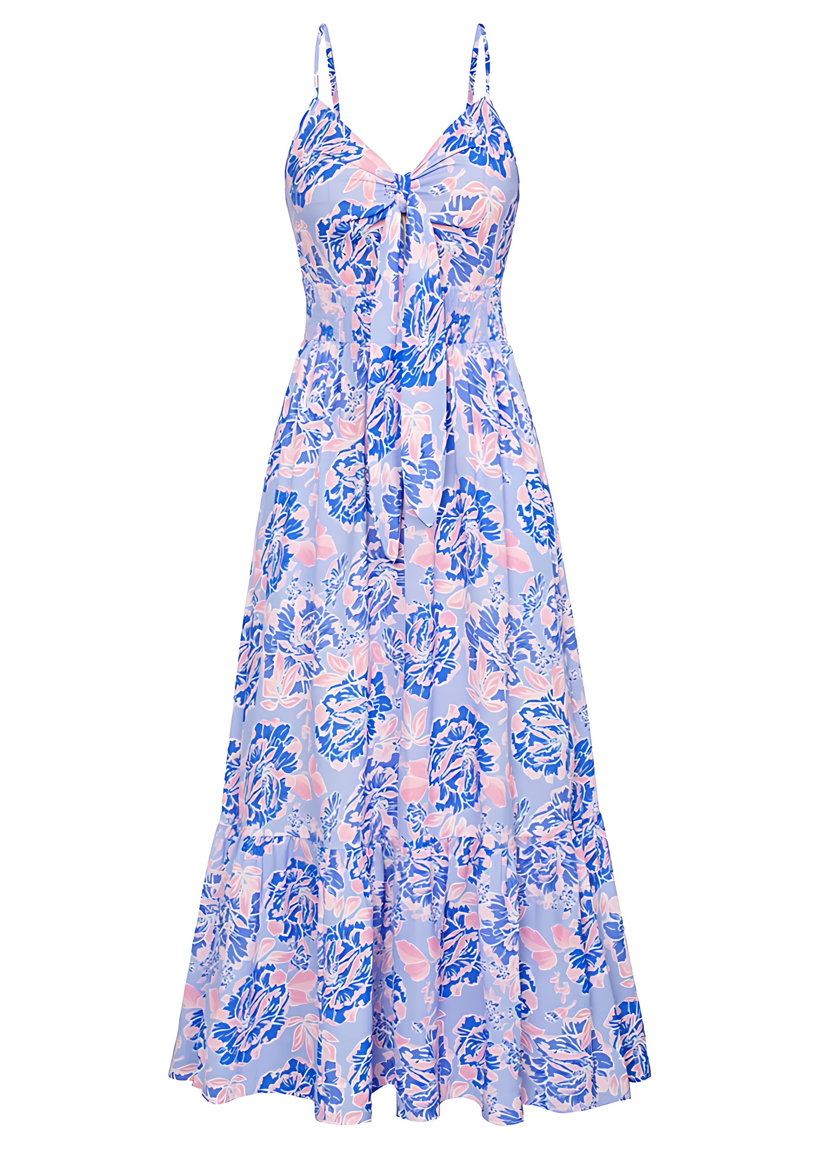 Floral Tie-Front Maxi Sundress with Pockets and Spaghetti Straps