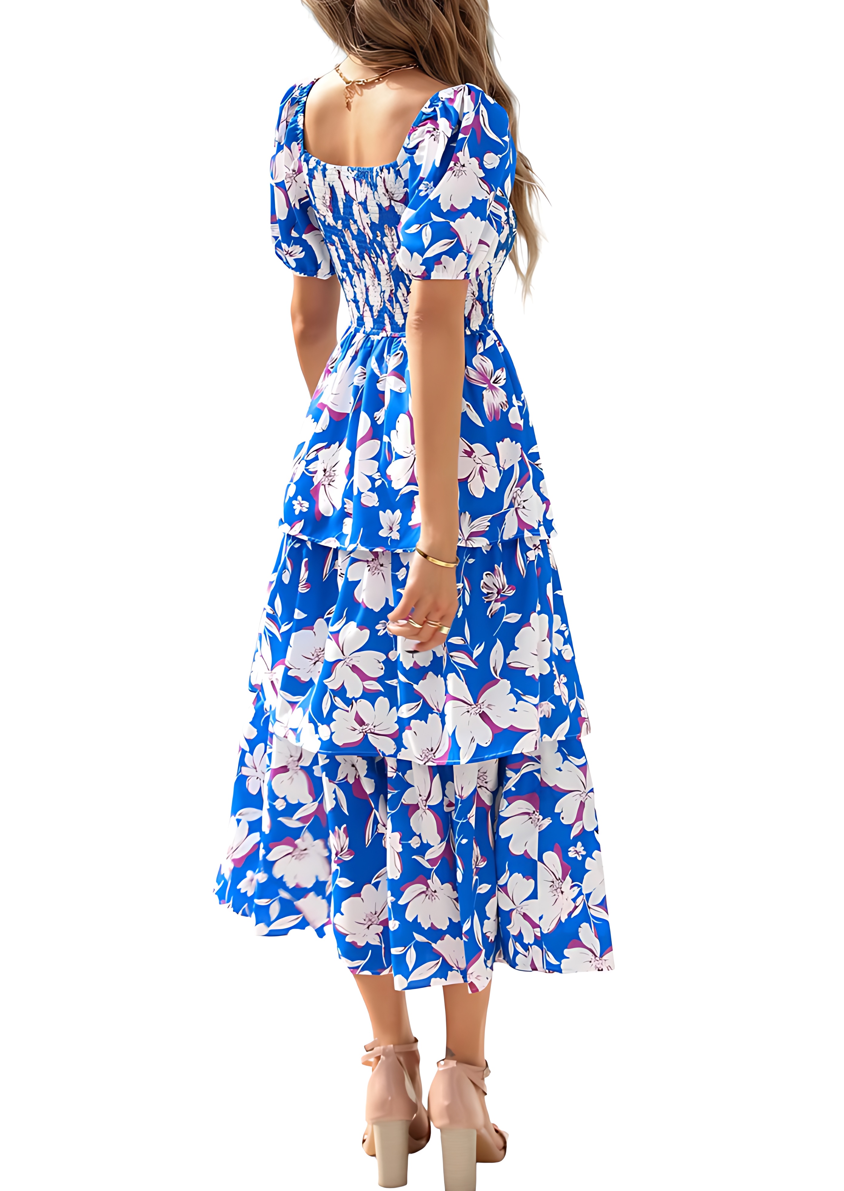 Floral Smocked Maxi Dress with Puff Sleeves and Tiered Ruffles