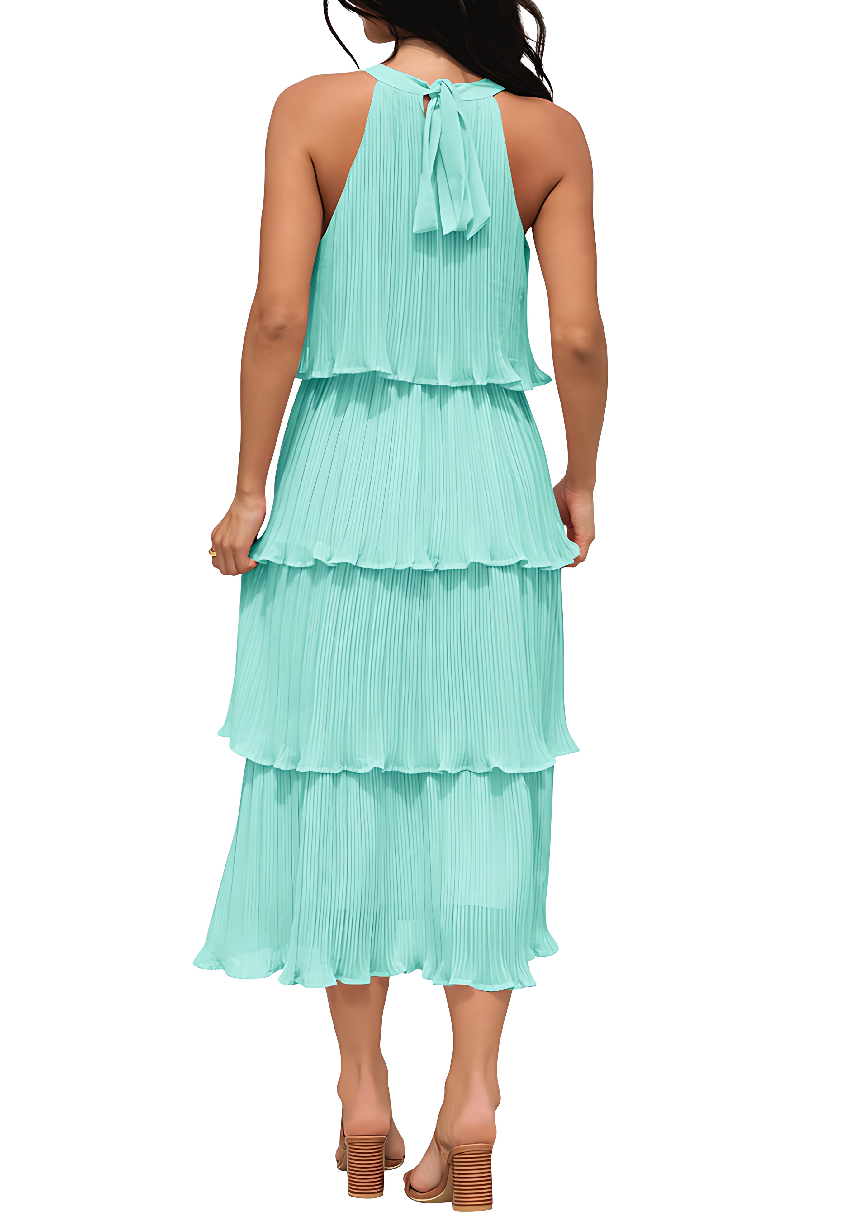 Halter Neck Sleeveless Tiered Chiffon Midi Dress