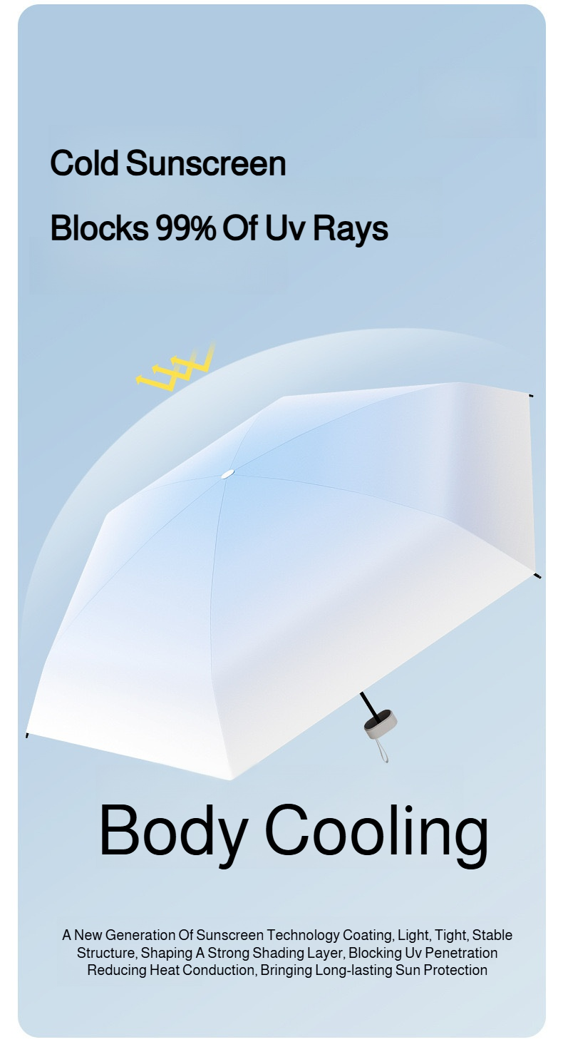 Lightweight travel umbrella fitting in a handbag