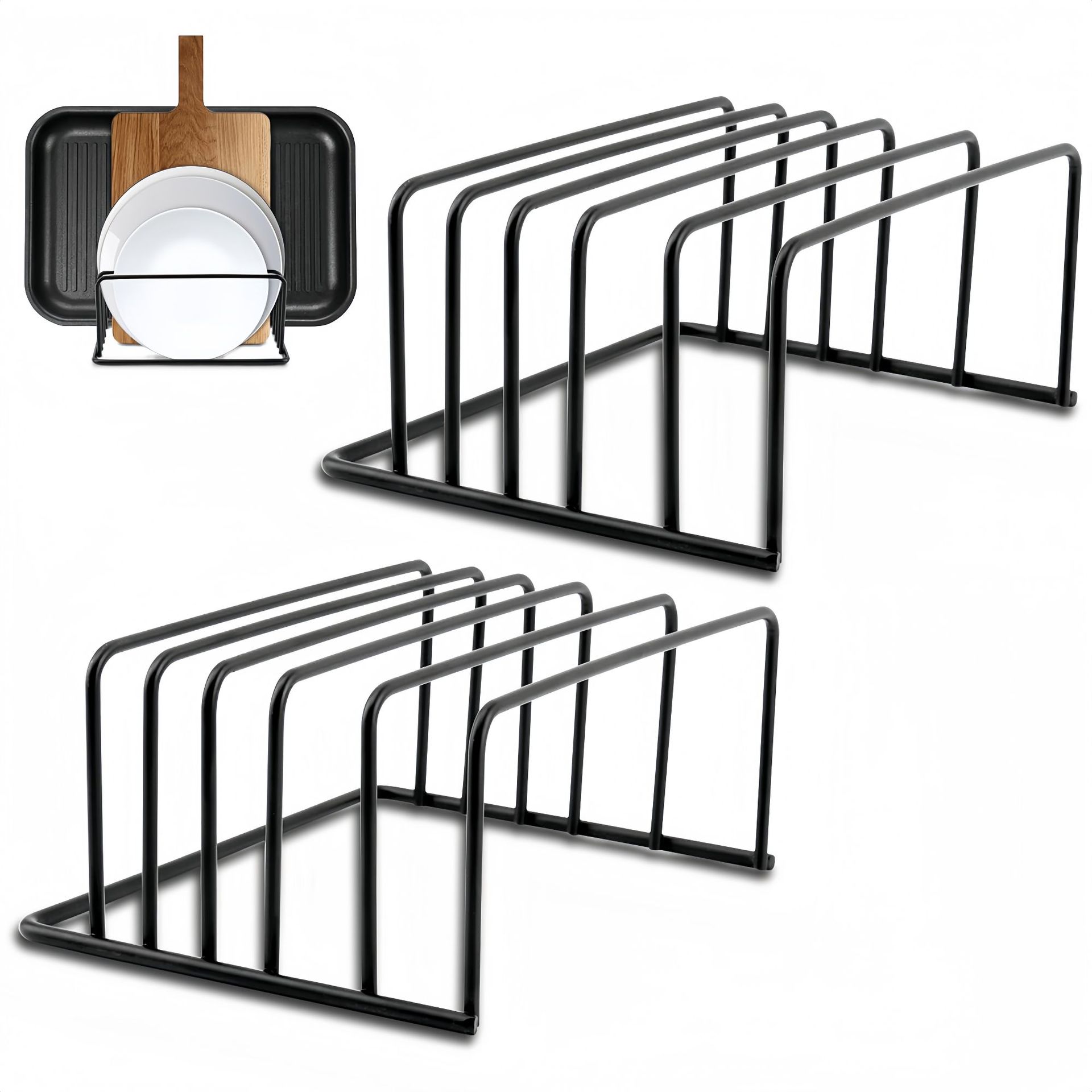 Organized kitchen with chopping board rack