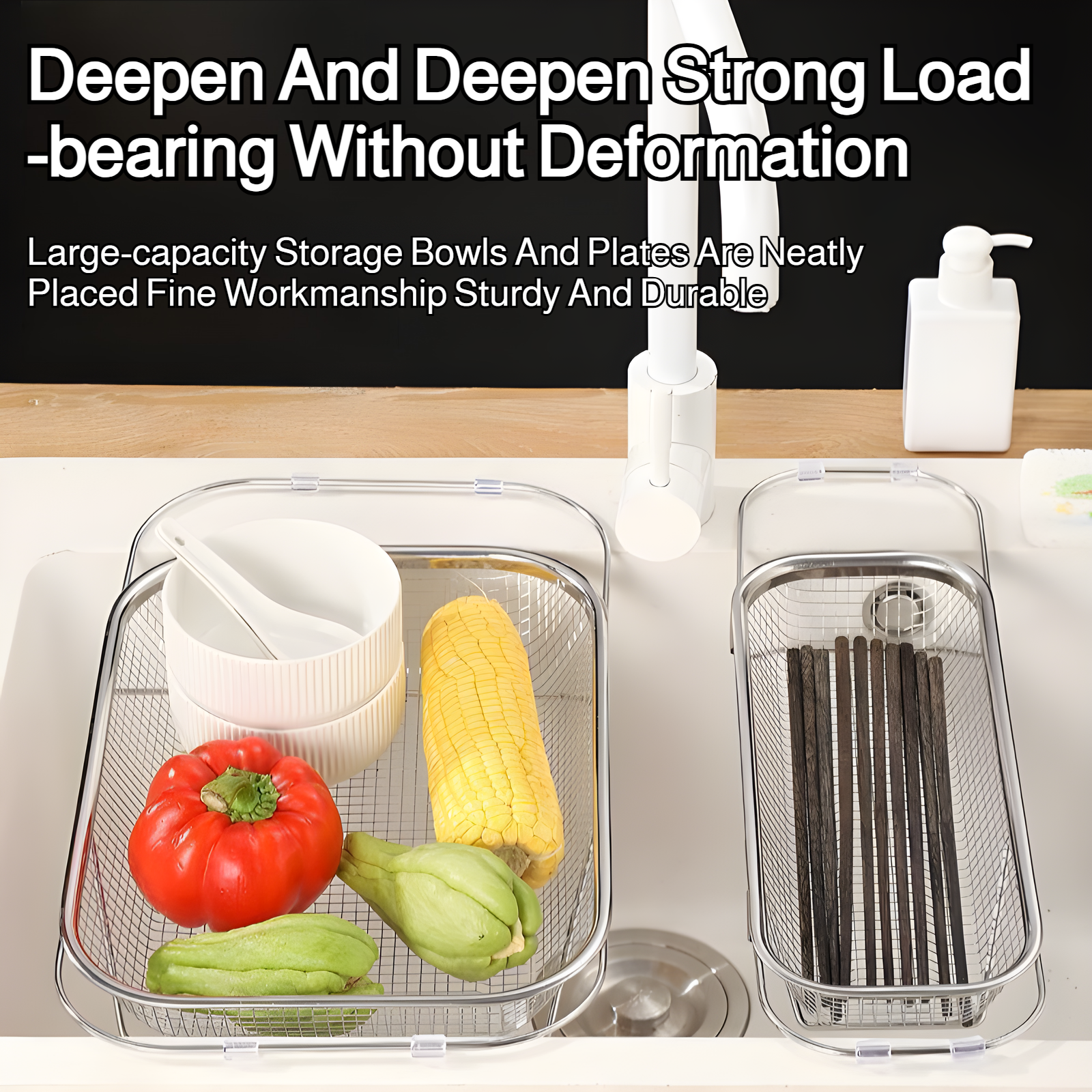 Adjustable stainless steel rack for washing vegetables