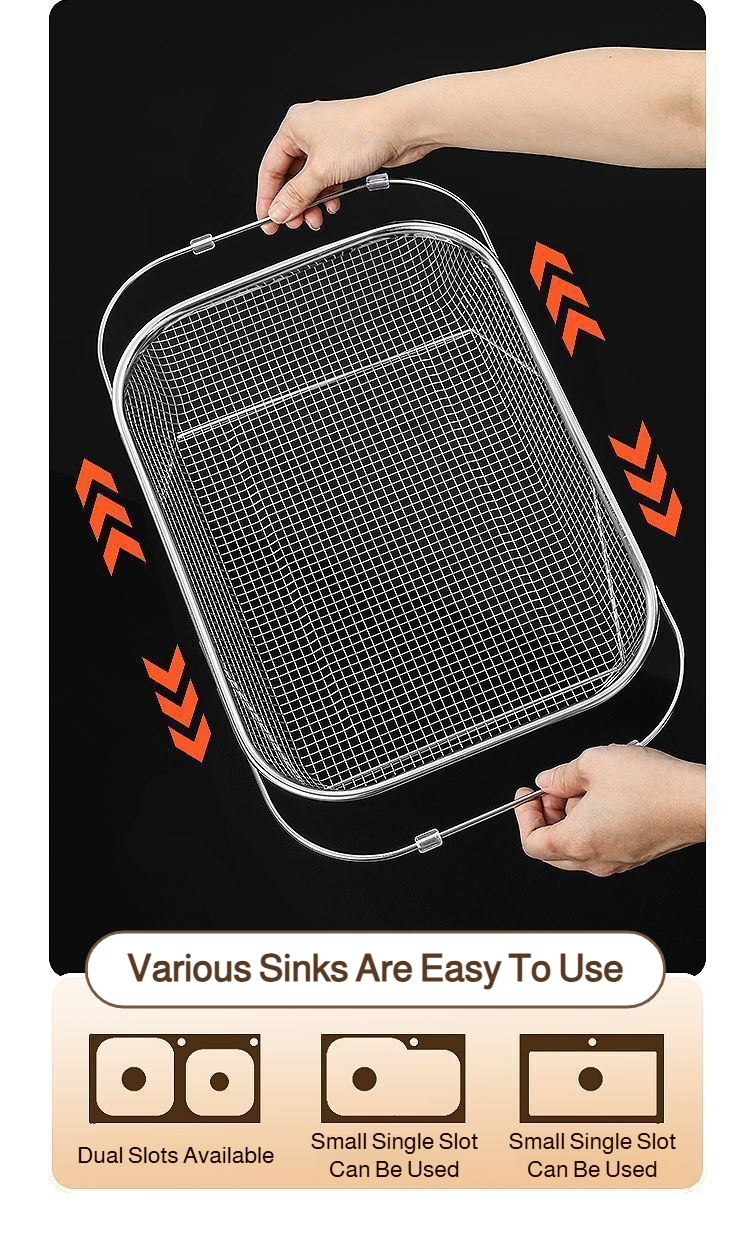 Stainless steel vegetable basin rack for household use