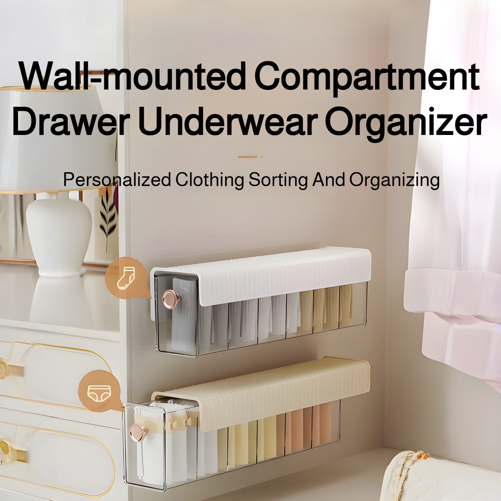 Underwear storage box wall-mounted on a bedroom wall