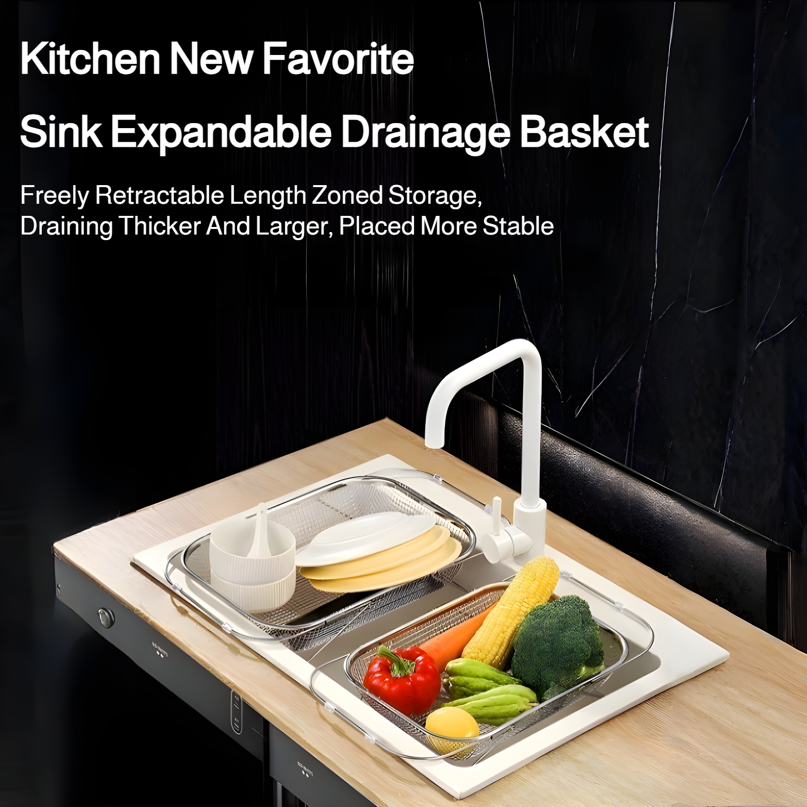 Retractable 304 stainless steel kitchen sink drain basket