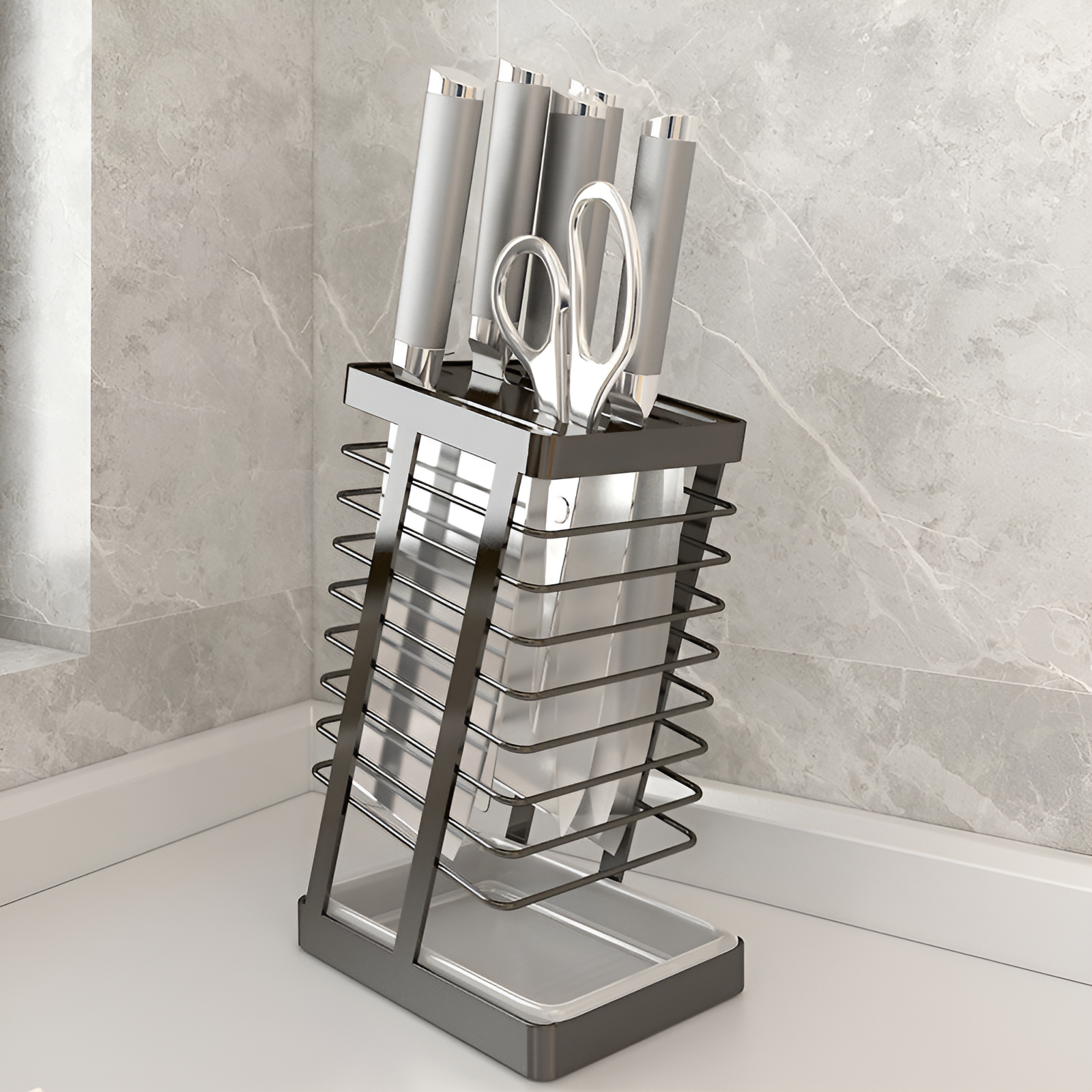 304 stainless steel kitchen knife rack on countertop