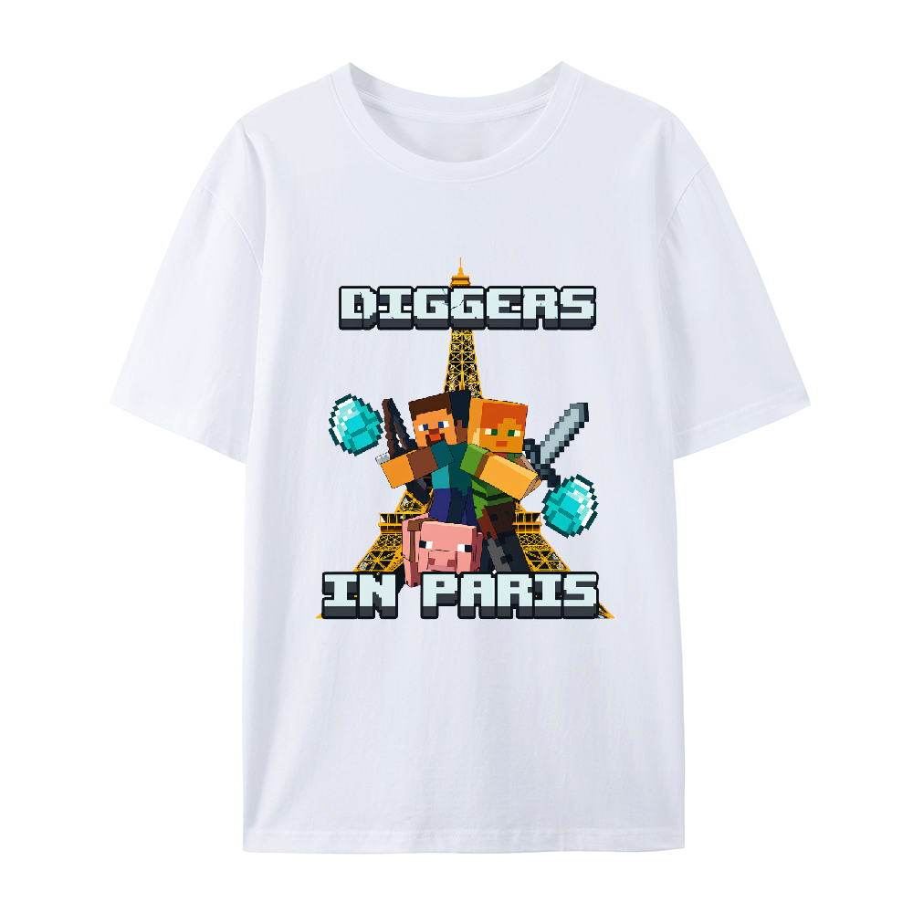 Diggers In Paris Funny Minecraft Shirt Featuring Hilarious Meme and Parody Design