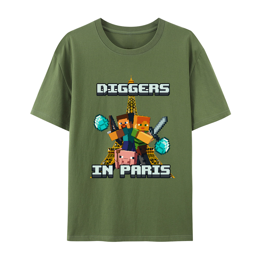 Diggers In Paris Funny Minecraft Shirt Featuring Hilarious Meme and Parody Design