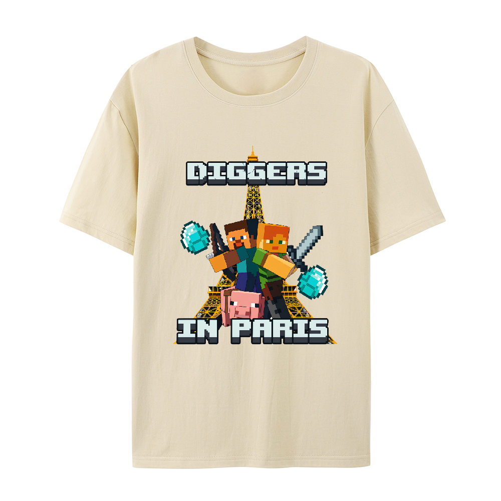 Diggers In Paris Funny Minecraft Shirt Featuring Hilarious Meme and Parody Design