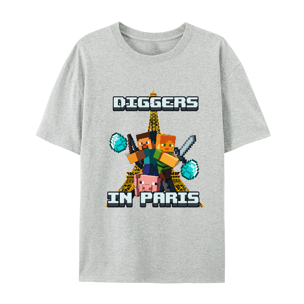 Diggers In Paris Funny Minecraft Shirt Featuring Hilarious Meme and Parody Design