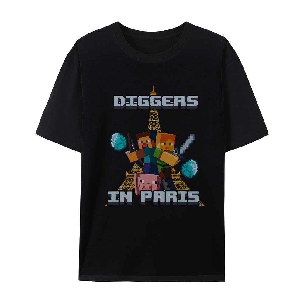 Diggers In Paris Funny Minecraft Shirt Featuring Hilarious Meme and Parody Design