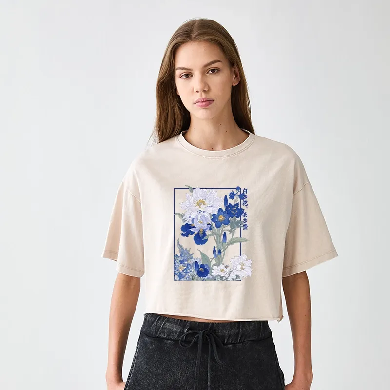 Blossoms Of The Firmament Women's Washed Crop T-Shirt