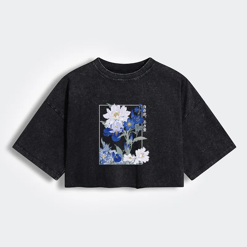 Blossoms Of The Firmament Women's Washed Crop T-Shirt