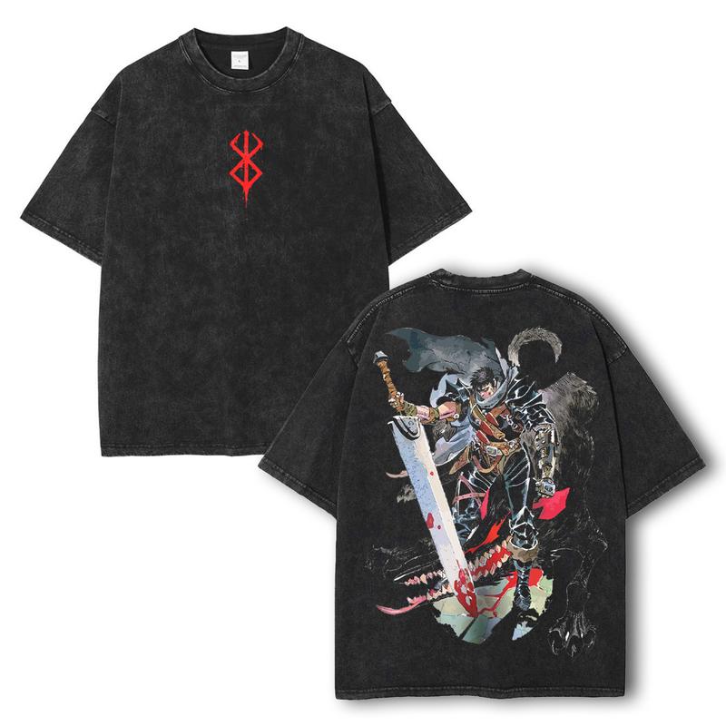 Berserk Guts Dark Knight Washed Tshirt – Vintage Washed Graphic T-Shirt