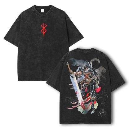 Berserk Guts Dark Knight Washed Tshirt – Vintage Washed Graphic T-Shirt