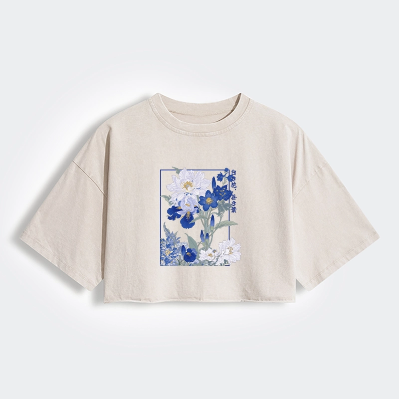 Blossoms Of The Firmament Women's Washed Crop T-Shirt