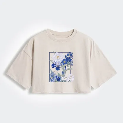 Blossoms Of The Firmament Women's Washed Crop T-Shirt