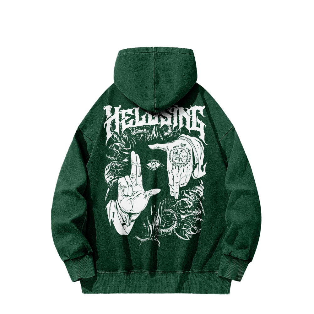 Alucard Hellsing Hand Signs Washed Hoodie