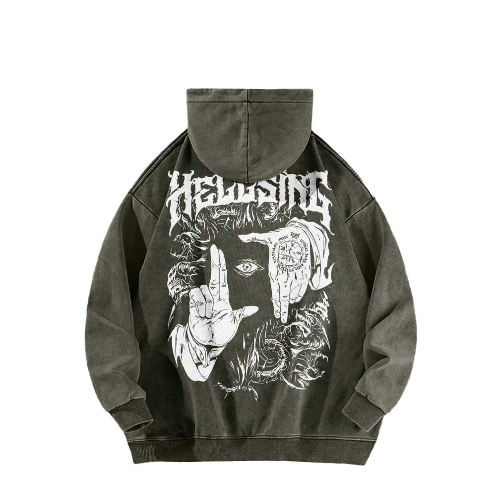 Alucard Hellsing Hand Signs Washed Hoodie
