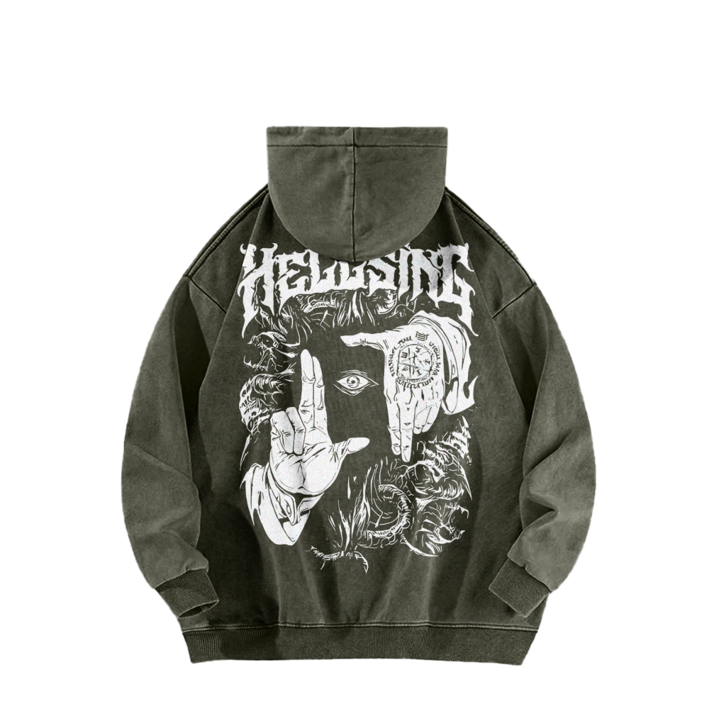 Alucard Hellsing Hand Signs Washed Hoodie