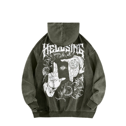 Alucard Hellsing Hand Signs Washed Hoodie