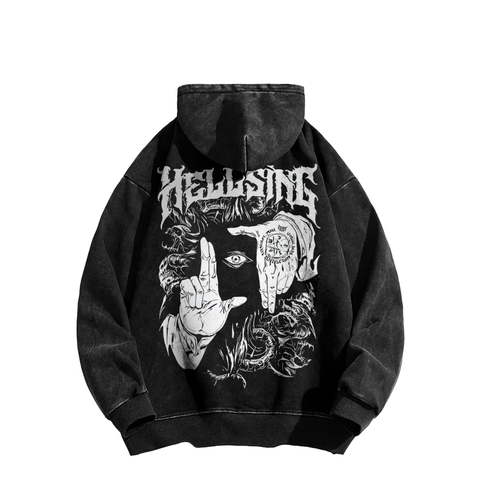 Alucard Hellsing Hand Signs Washed Hoodie