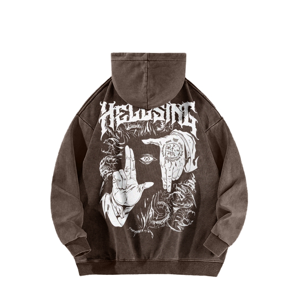 Alucard Hellsing Hand Signs Washed Hoodie