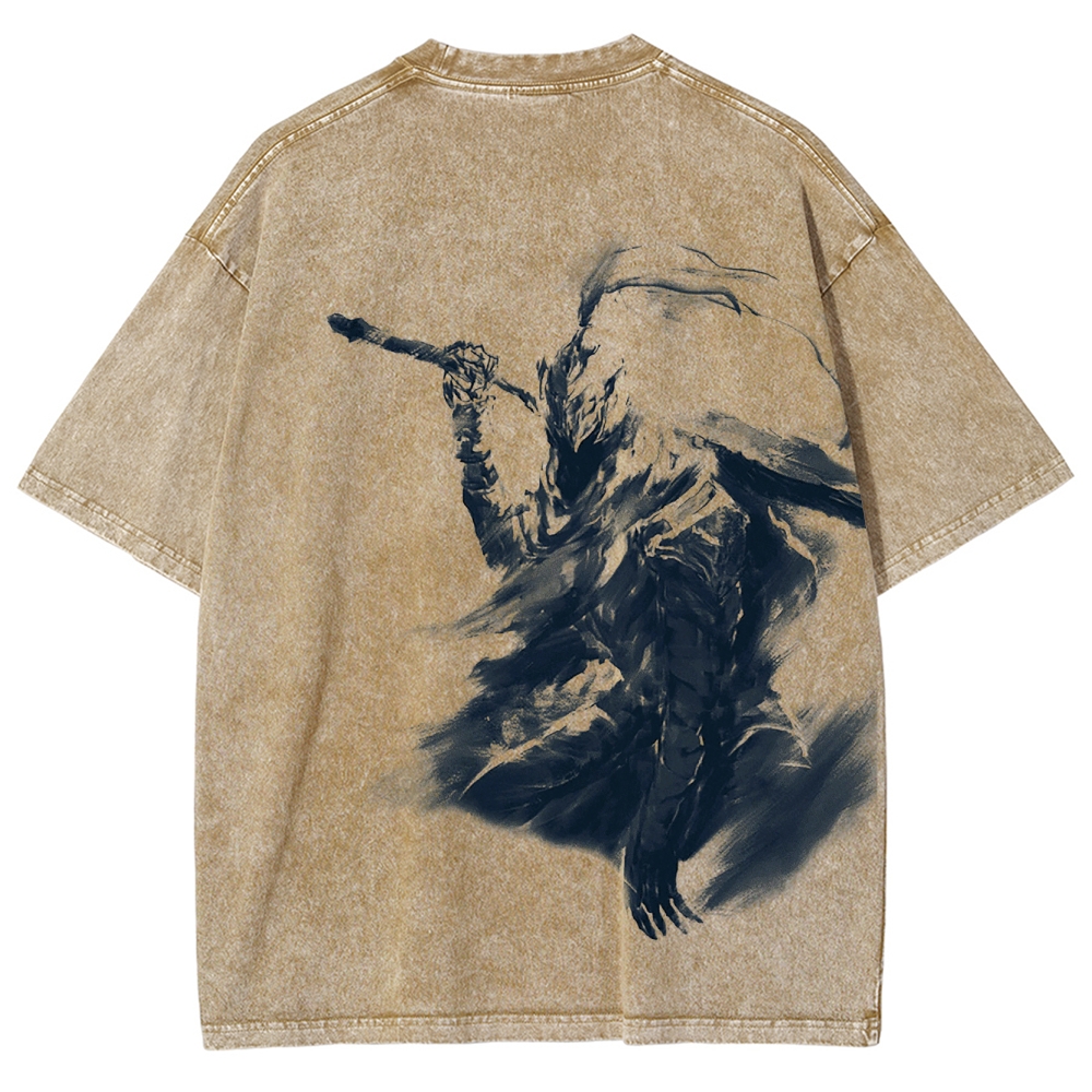 Vintage Wash TShirt, Soulsborne Inspired, Video Game Aesthetic, Metal 