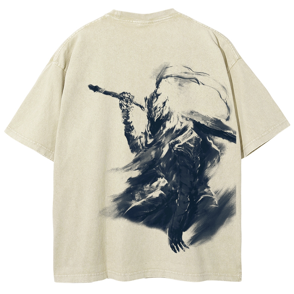 Vintage Wash TShirt, Soulsborne Inspired, Video Game Aesthetic, Metal 