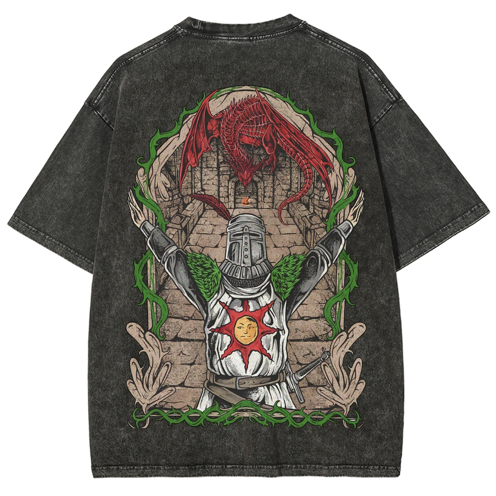 Dark Souls Vintage Wash T-Shirt, Soulsborne Inspired, Video Game Aesthetic, Metal Style