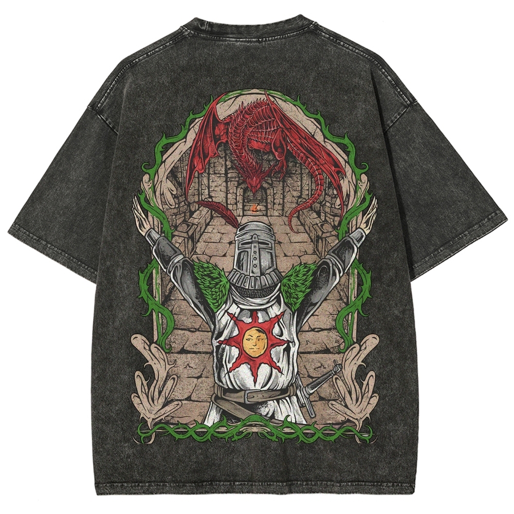 Dark Souls Vintage Wash T-Shirt, Soulsborne Inspired, Video Game Aesthetic, Metal Style