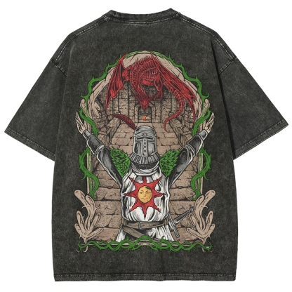 Dark Souls Vintage Wash T-Shirt, Soulsborne Inspired, Video Game Aesthetic, Metal Style