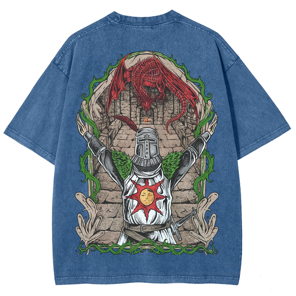 Dark Souls Vintage Wash T-Shirt, Soulsborne Inspired, Video Game Aesthetic, Metal Style