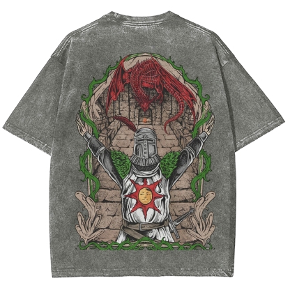 Dark Souls Vintage Wash T-Shirt, Soulsborne Inspired, Video Game Aesthetic, Metal Style