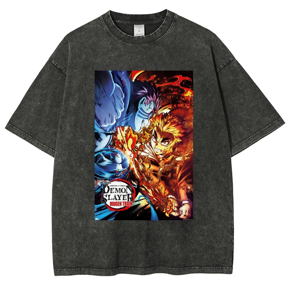 Demon Slayer: Kimetsu No Yaiba The Movie: Mugen Train Rengoku Vs. Akaza Vintage washed T-Shirt