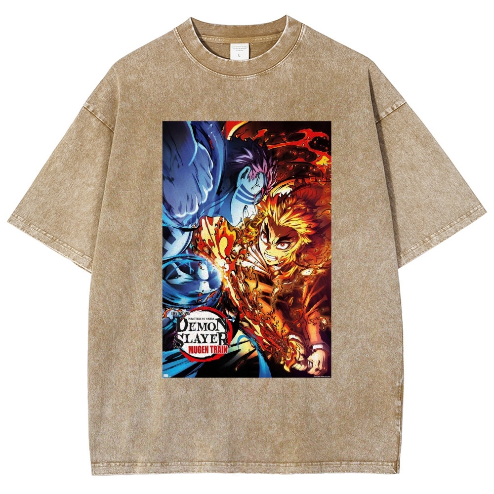 Demon Slayer: Kimetsu No Yaiba The Movie: Mugen Train Rengoku Vs. Akaza Vintage washed T-Shirt