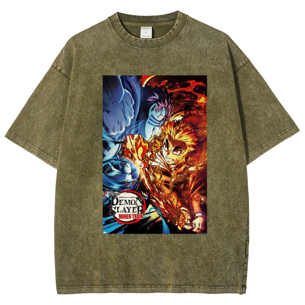 Demon Slayer: Kimetsu No Yaiba The Movie: Mugen Train Rengoku Vs. Akaza Vintage washed T-Shirt