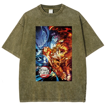 Demon Slayer: Kimetsu No Yaiba The Movie: Mugen Train Rengoku Vs. Akaza Vintage washed T-Shirt