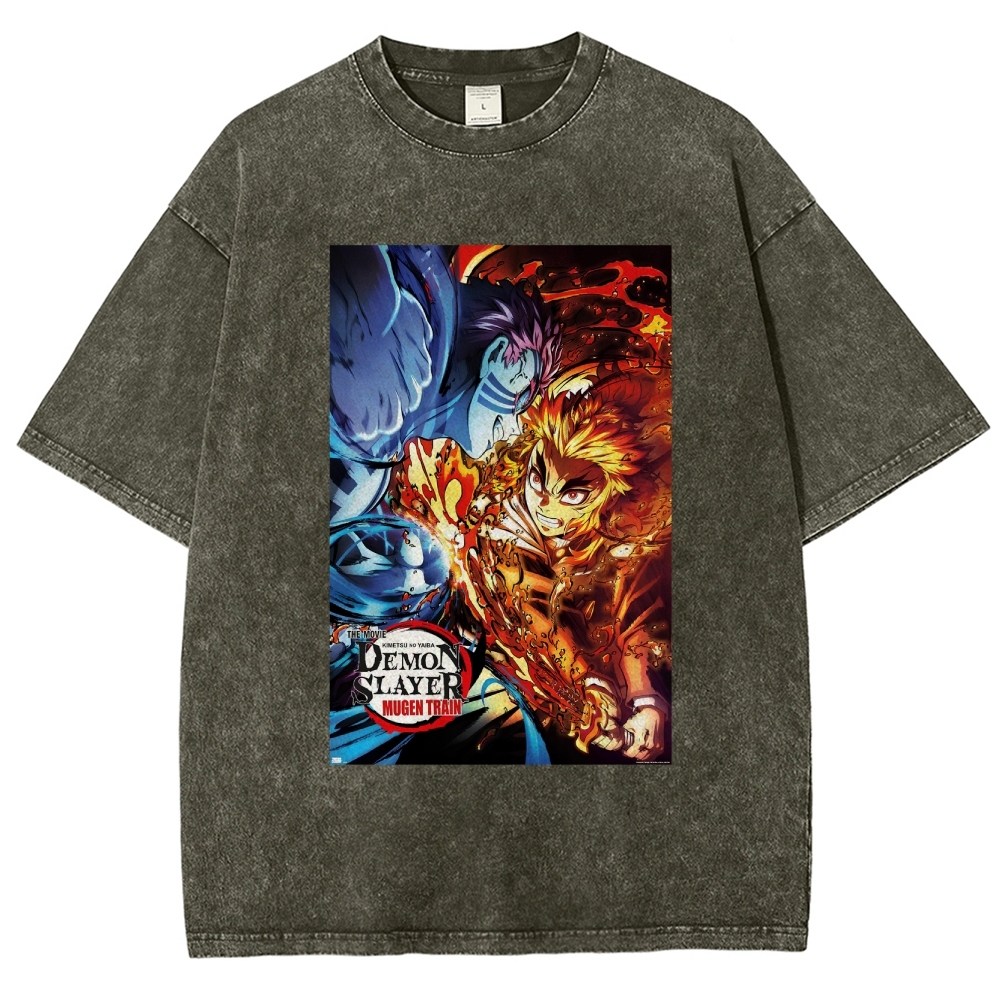 Demon Slayer: Kimetsu No Yaiba The Movie: Mugen Train Rengoku Vs. Akaza Vintage washed T-Shirt