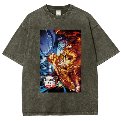 Demon Slayer: Kimetsu No Yaiba The Movie: Mugen Train Rengoku Vs. Akaza Vintage washed T-Shirt