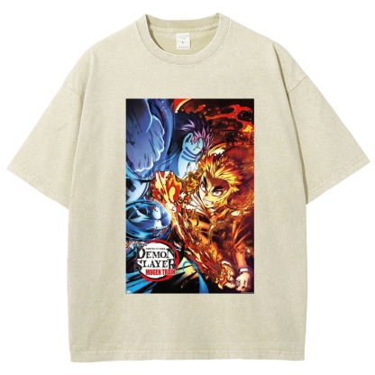 Demon Slayer: Kimetsu No Yaiba The Movie: Mugen Train Rengoku Vs. Akaza Vintage washed T-Shirt