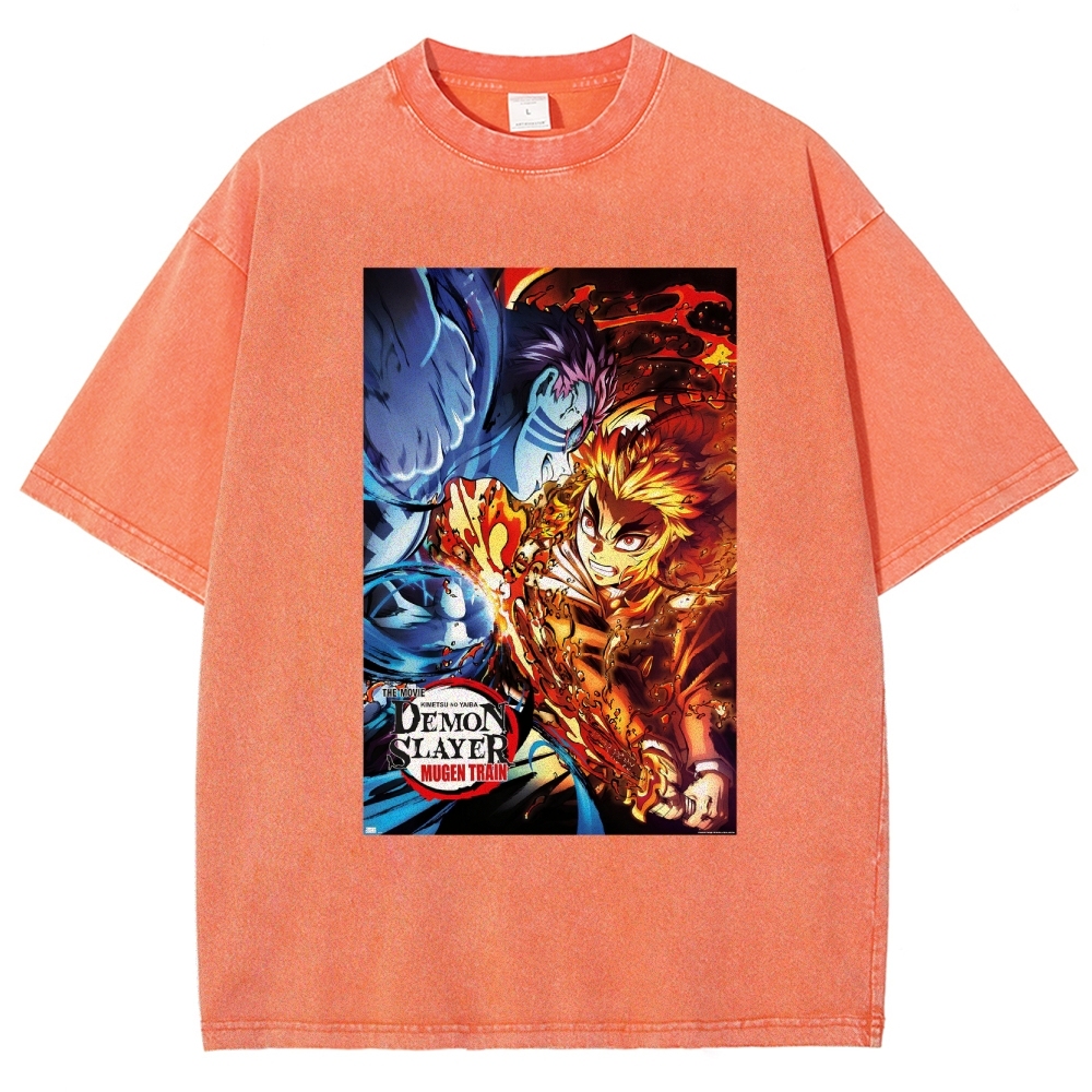 Demon Slayer: Kimetsu No Yaiba The Movie: Mugen Train Rengoku Vs. Akaza Vintage washed T-Shirt