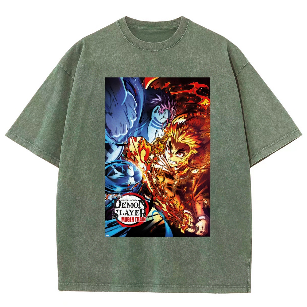 Demon Slayer: Kimetsu No Yaiba The Movie: Mugen Train Rengoku Vs. Akaza Vintage washed T-Shirt